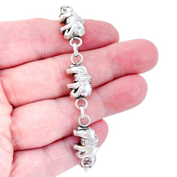 Vintage Sterling Silver 925 Elephant Link Charm Bracelet 8" - Picture 1 of 5